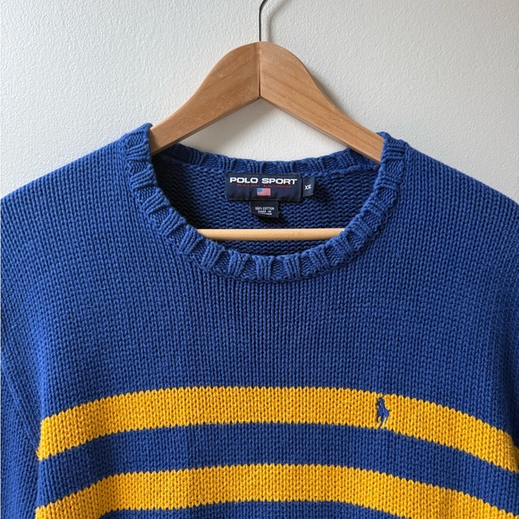 VNTG Polo by Ralph Lauren Blue Sweater with Yellow Stripes - Picture 2 of 5